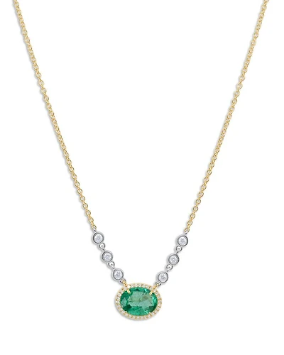 14K White & Yellow Gold Emerald & Diamond Pendant Necklace, 18"