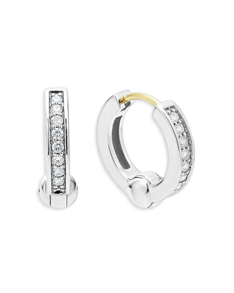 Sterling Silver Caviar Spark Diamond Huggie Hoop Earrings