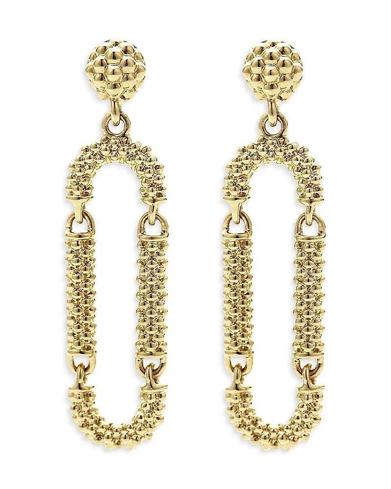 Lagos 18K Yellow Gold Signature Caviar Superfine Long Drop Earrings