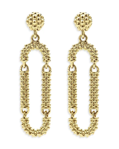 Lagos 18K Yellow Gold Signature Caviar Superfine Long Drop Earrings