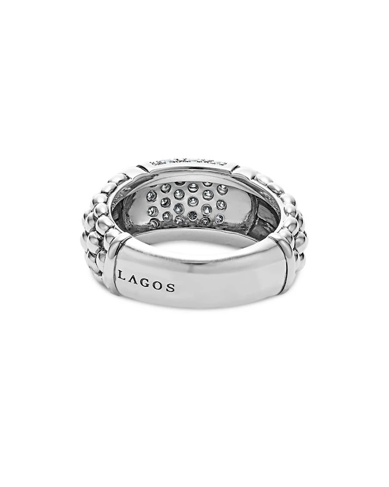 Sterling Silver Pavé Diamond Caviar Ring