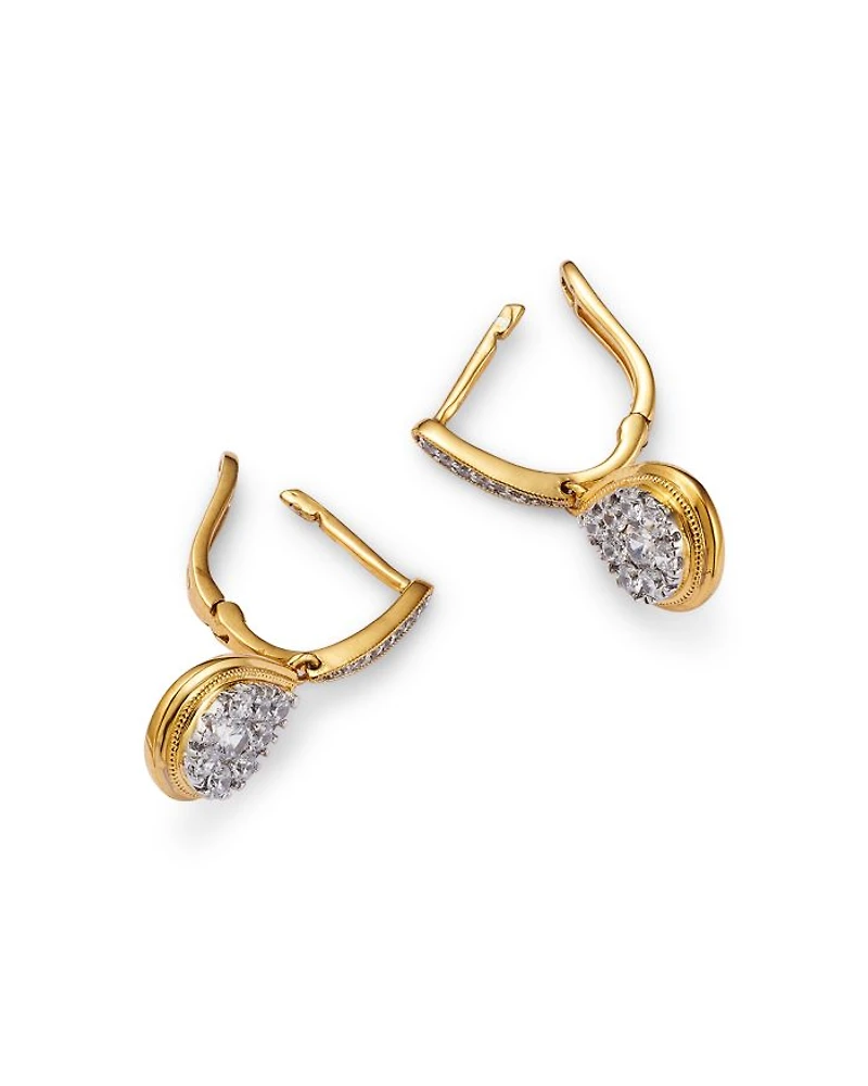 Diamond Cluster Drop Earrings in 14K Yellow Gold, 0.75 tcw