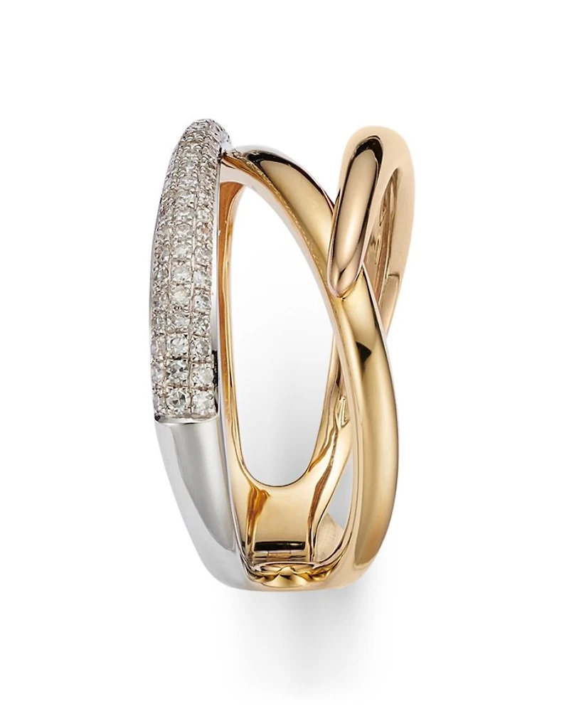 Diamond Pavé Crossover Ring in 14K Yellow, White & Rose Gold, 0.20 tcw