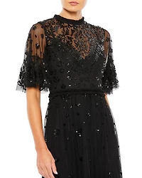 Embellished Illusion High Neck Mini Dress
