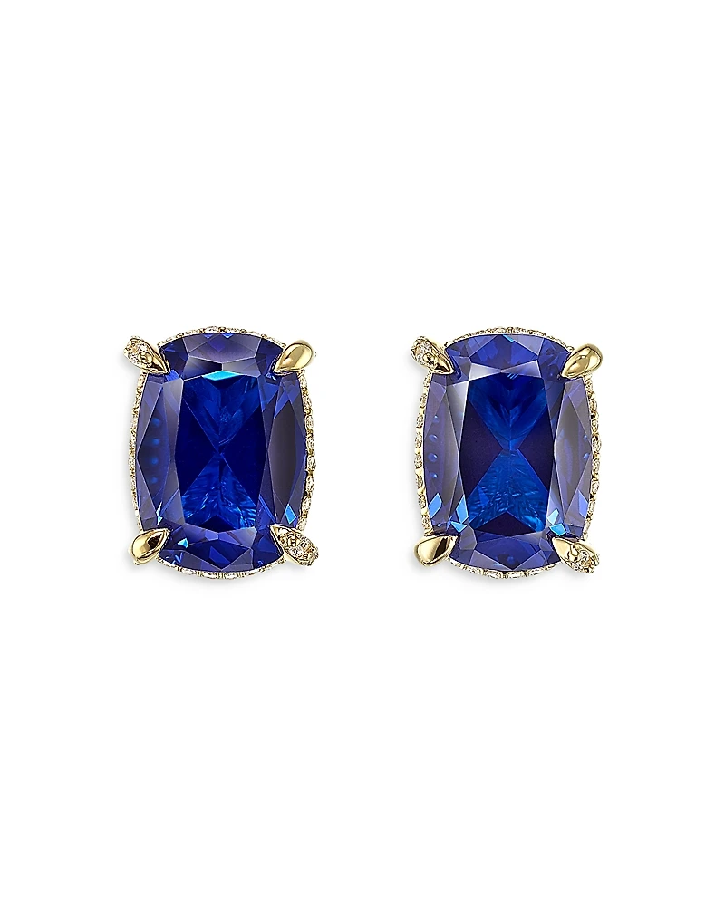 Anabela Chan 18K Yellow Gold Plated Sterling Silver Supernova Simulated Blue Sapphire & Diamond Cushion Wing Stud Earrings