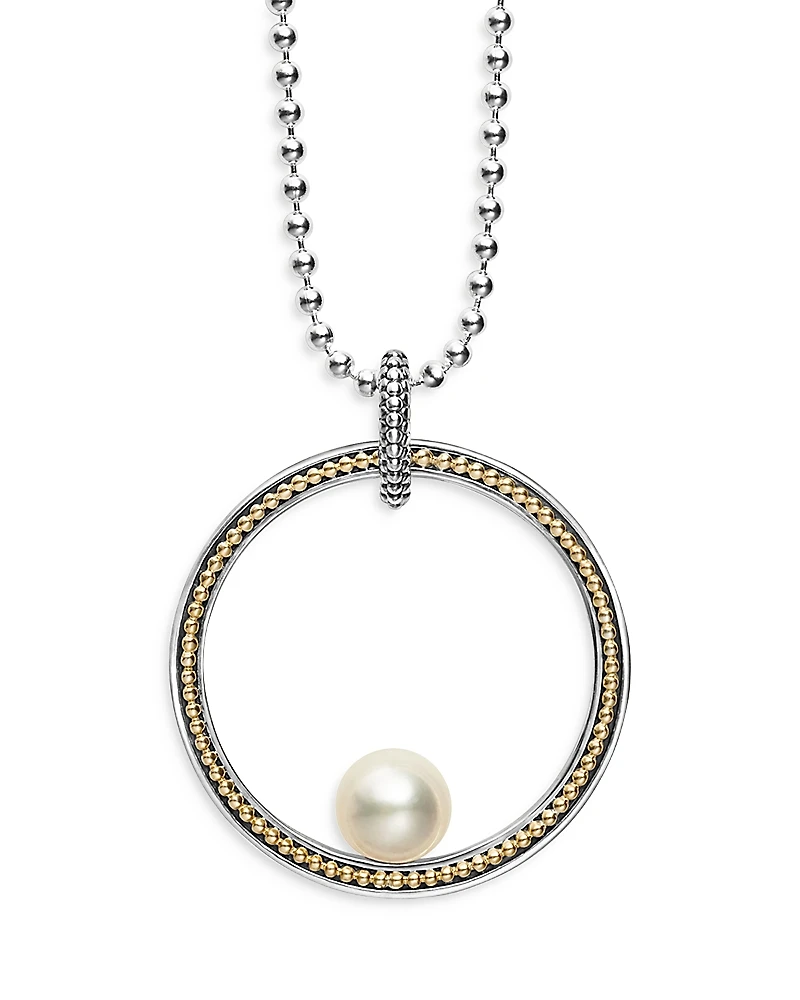 Lagos 18K Yellow Gold & Sterling Silver Luna Cultured Freshwater Pearl Circle Pendant Necklace, 34