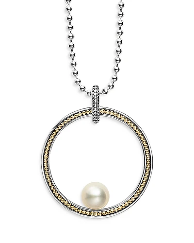 Lagos 18K Yellow Gold & Sterling Silver Luna Cultured Freshwater Pearl Circle Pendant Necklace, 34
