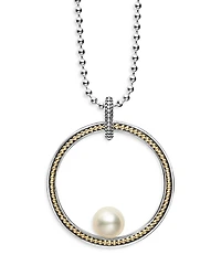 Lagos 18K Yellow Gold & Sterling Silver Luna Cultured Freshwater Pearl Circle Pendant Necklace, 34