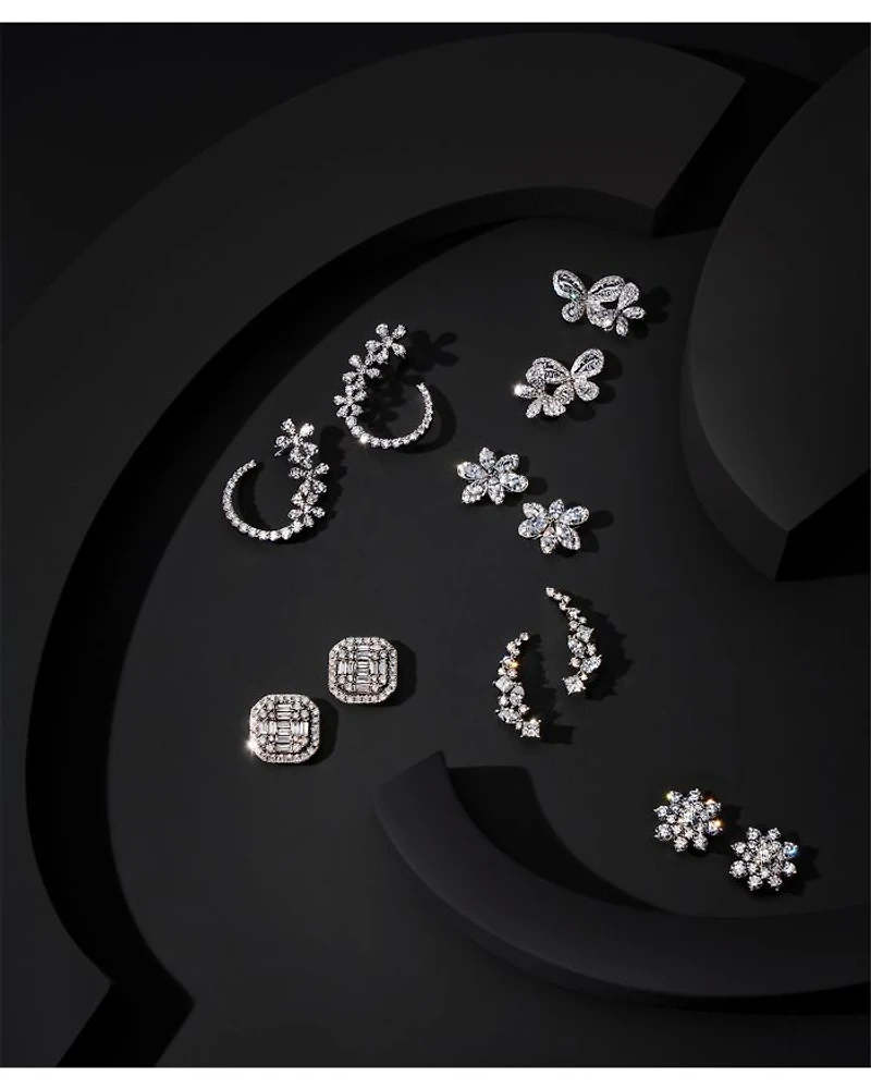 Diamond Flower Front-to-Back Earrings in 14K White Gold, 1.0 tcw