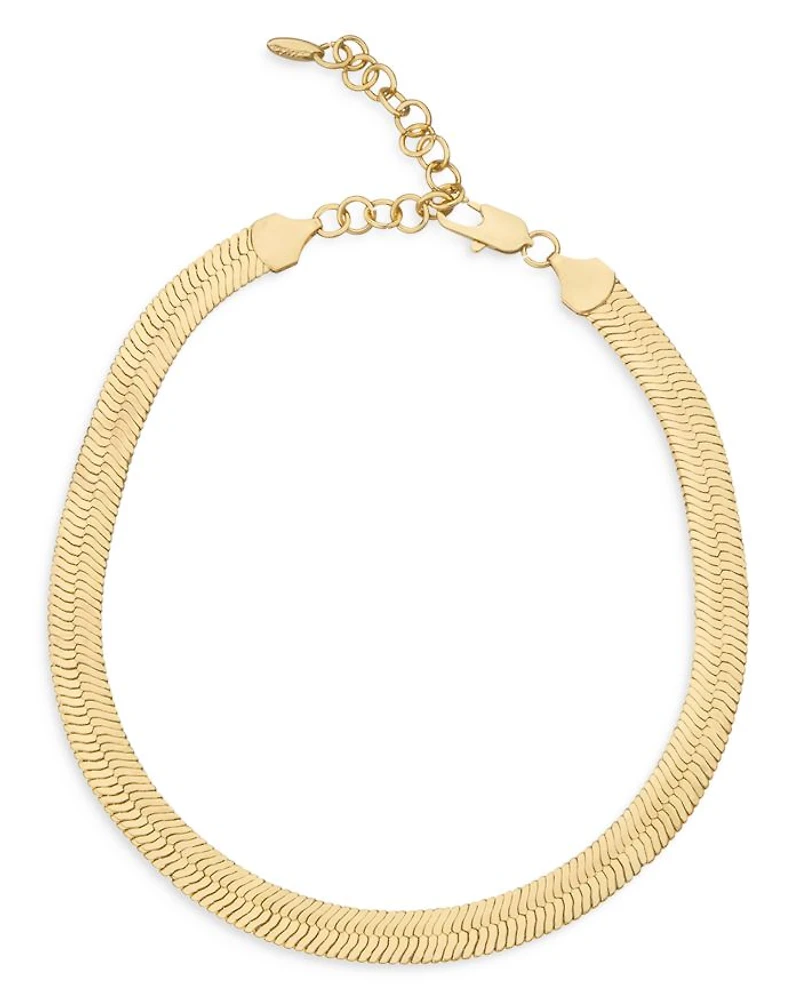 Snake Smooth Chain 18K Gold Plated Necklace, 15"
