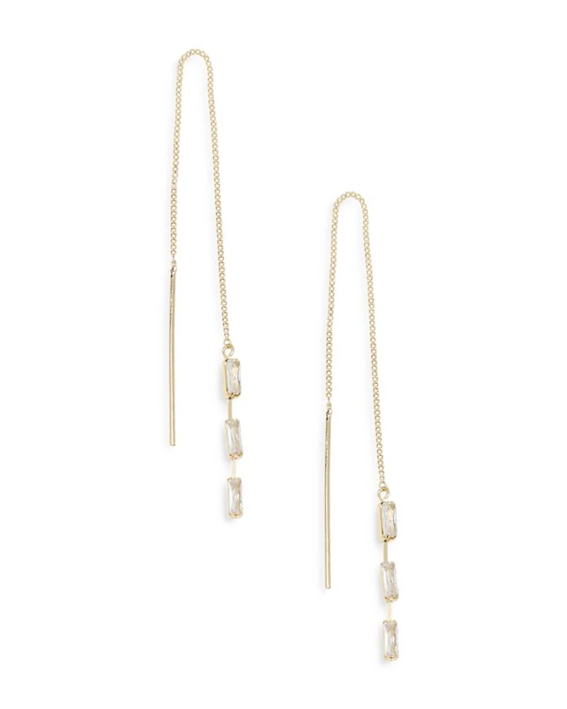 Triple Baguette Chain Threader Earrings