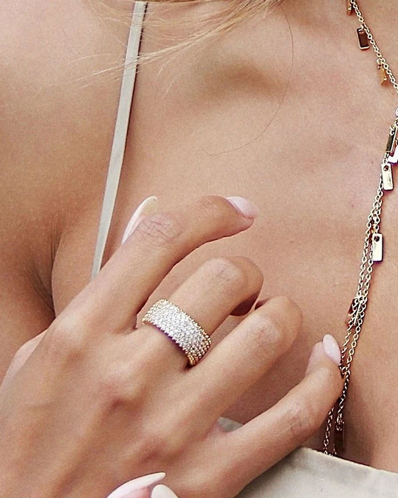 Cubic Zirconia & 18K Gold Plated Thick Band Ring