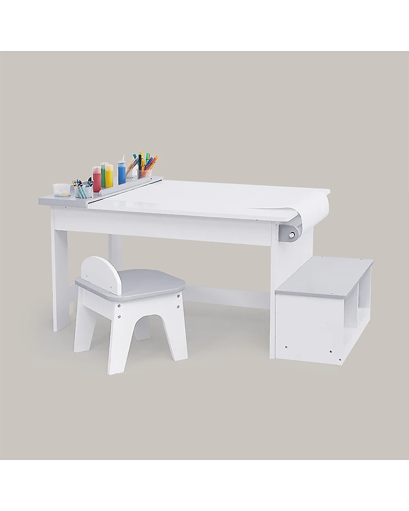 Fantasy Fields by Teamson Kids Little Artist Monet Play Art Table Kids Furniture White/Gray - Ages 3-7