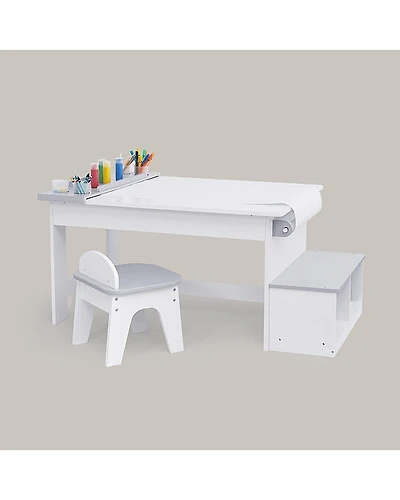 Fantasy Fields by Teamson Kids Little Artist Monet Play Art Table Kids Furniture White/Gray - Ages 3-7