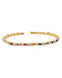Suzanne Kalan 18K Yellow Gold Rainbow Sapphire Baguette & Diamond Bangle Bracelet