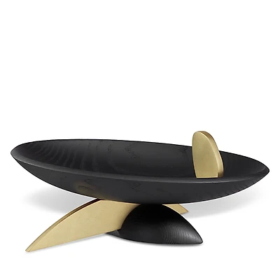 L'Objet Kelly Behun Leaf Black Oval Bowl on Stand