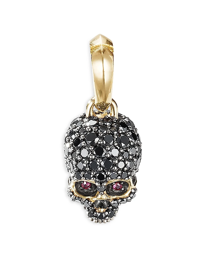 David Yurman Men's 18K Yellow Gold Pave Skull Amulet with Ruby & Diamonds