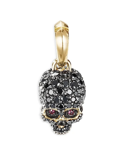David Yurman Men's 18K Yellow Gold Pave Skull Amulet with Ruby & Diamonds