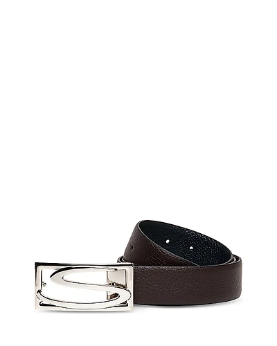 Santoni Men's Leather Logo Buckle Belt