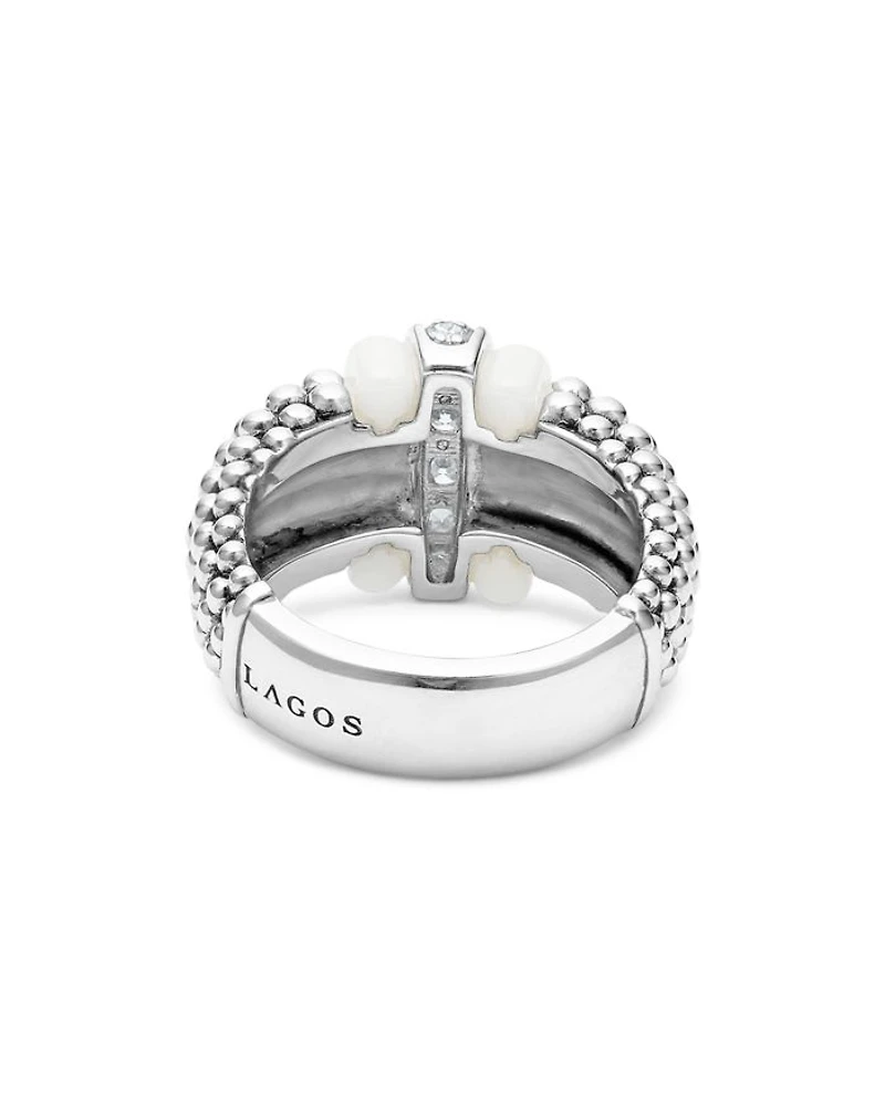 Ceramic & Sterling Silver White Caviar Diamond Ring