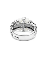 Ceramic & Sterling Silver White Caviar Diamond Ring