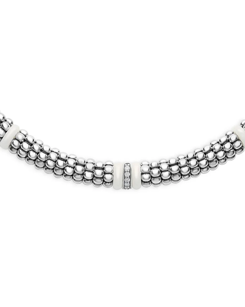Ceramic & Sterling Silver White Caviar Diamond Station Necklace