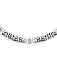 Ceramic & Sterling Silver White Caviar Diamond Station Necklace