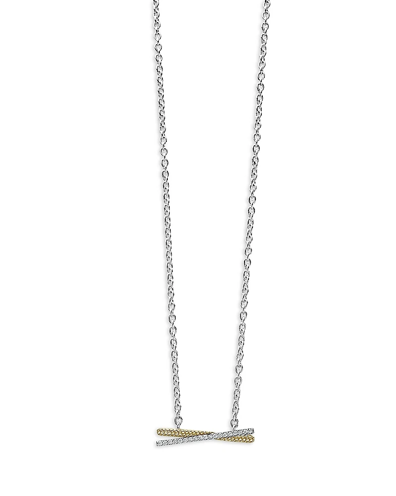 Lagos 18K Gold & Sterling Silver Caviar Lux Diamond Pendant Necklace, 16-18