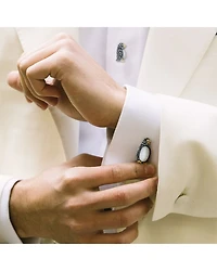 Penguin Sterling Silver, Mother Of Pearl & Marcasite Stud & Cufflink Set