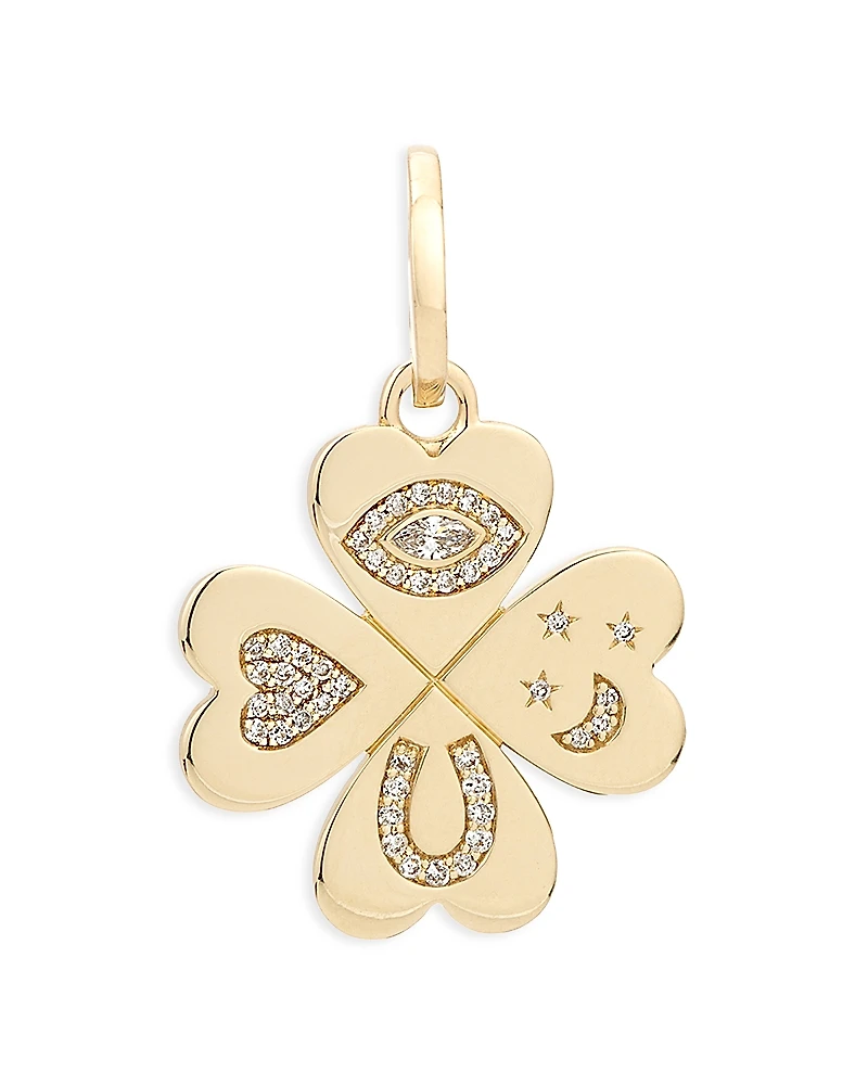 Adina Reyter 14K Yellow Gold Diamond Pave Lucky Symbol Clover Charm Pendant