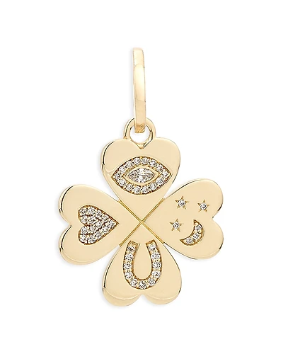 Adina Reyter 14K Yellow Gold Diamond Pave Lucky Symbol Clover Charm Pendant