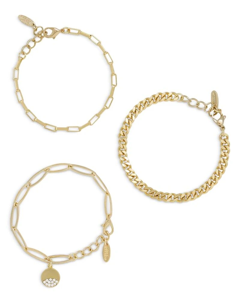 The Power of Three Pavé Disc Link Bracelet in 18K Gold Plated, Set of 3