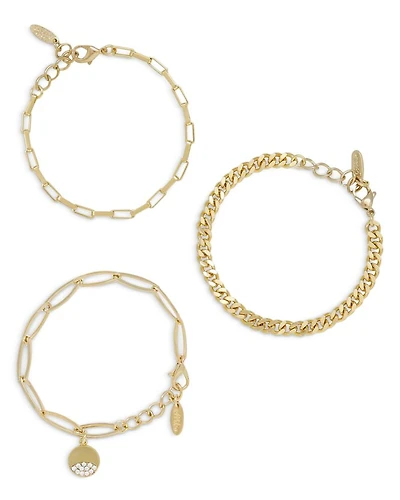 The Power of Three Pavé Disc Link Bracelet in 18K Gold Plated, Set of 3