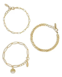 The Power of Three Pavé Disc Link Bracelet in 18K Gold Plated, Set of 3