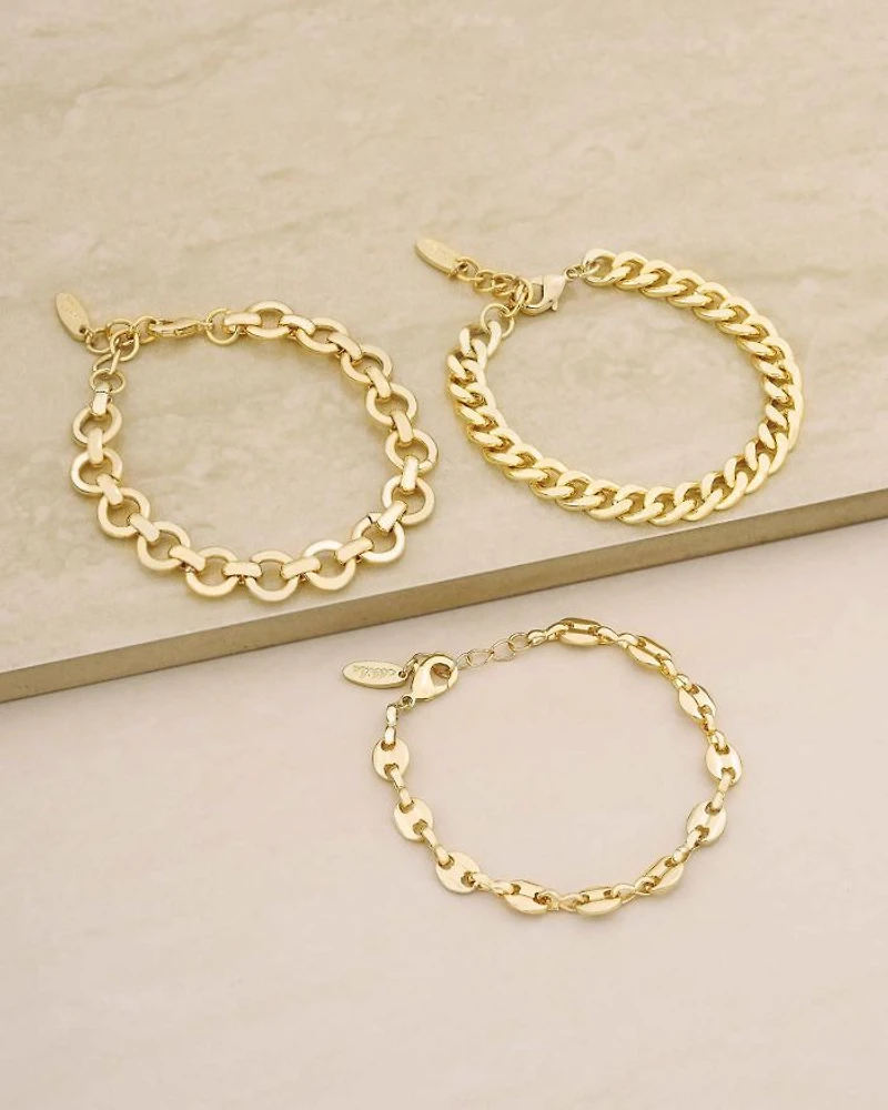 Might & Chain Link Bracelet in 18K Gold Plated, Set of 3