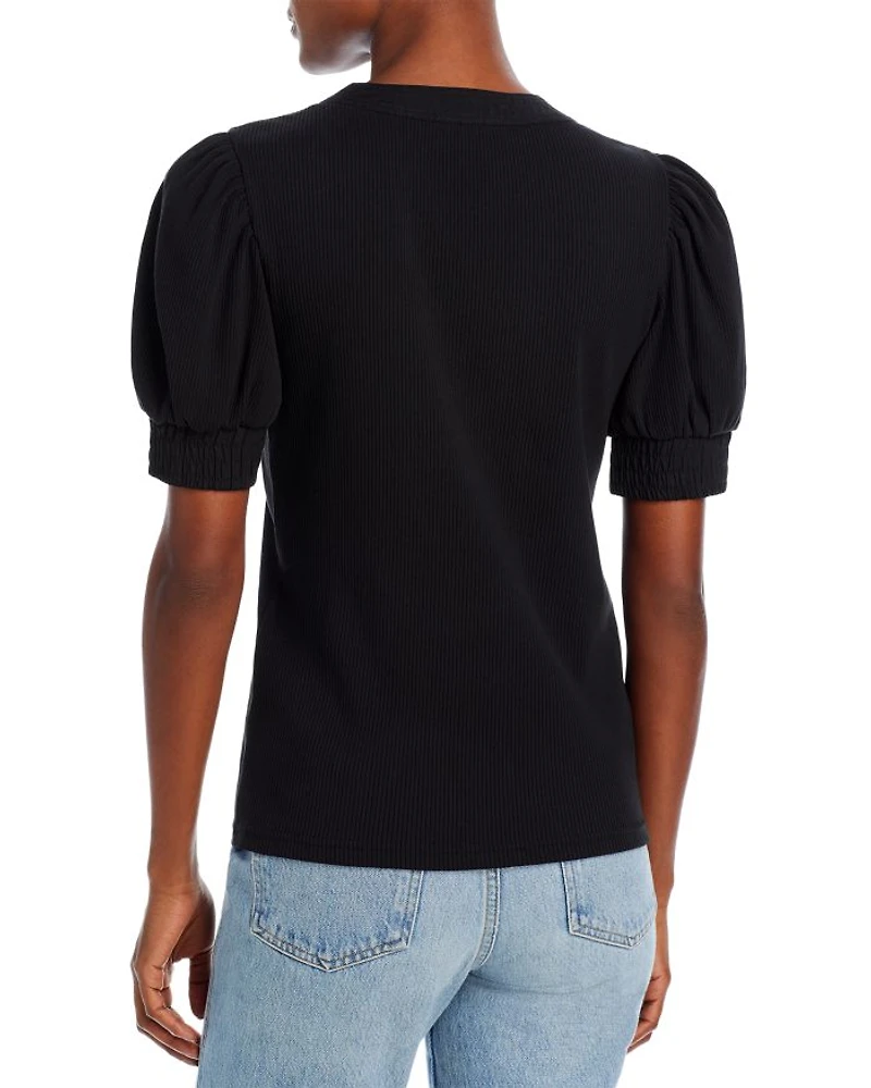 Heather V Neck Puff Sleeve Top