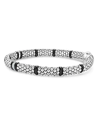 Four Station Diamond Black Caviar Bracelet Sterling Silver
