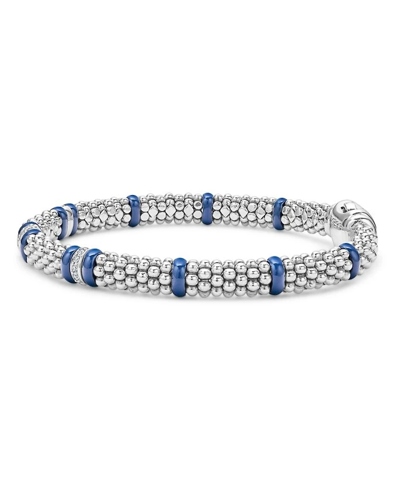 Four Station Diamond Blue Caviar Bracelet Sterling Silver