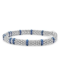 Four Station Diamond Blue Caviar Bracelet Sterling Silver