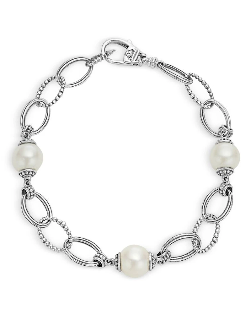 Sterling Silver Luna Caviar Cultured Freshwater Pearl Link Bracelet