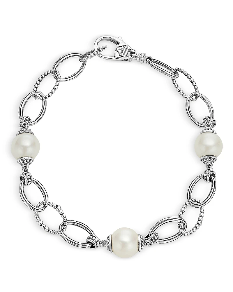 Lagos Sterling Silver Luna Caviar Cultured Freshwater Pearl Link Bracelet
