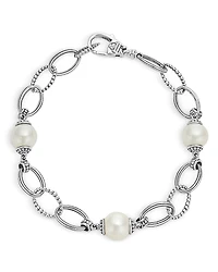 Lagos Sterling Silver Luna Caviar Cultured Freshwater Pearl Link Bracelet