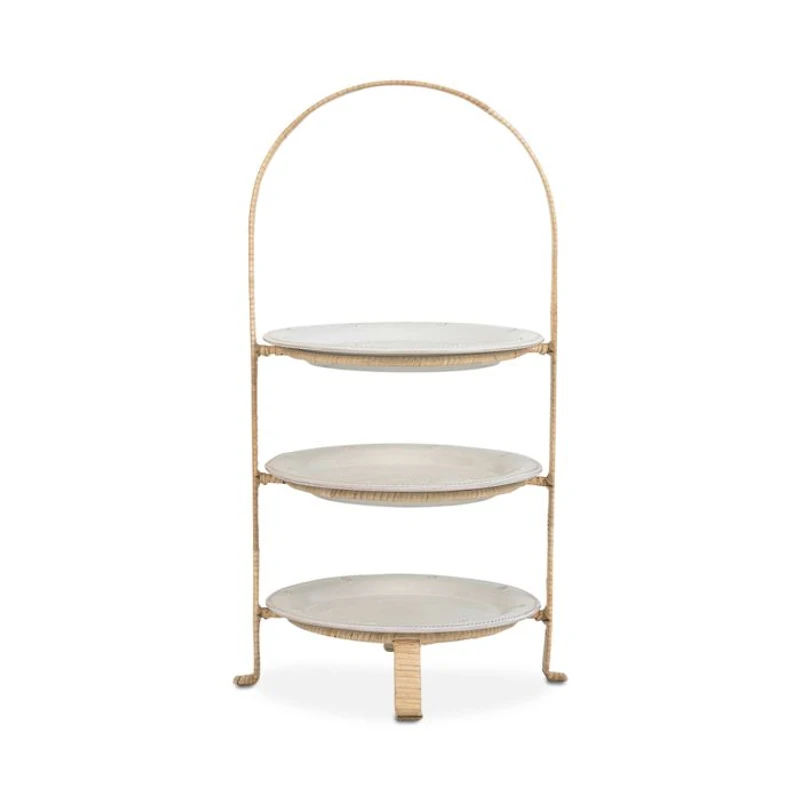 Provence Rattan Whitewash Three Tiered Plate Server