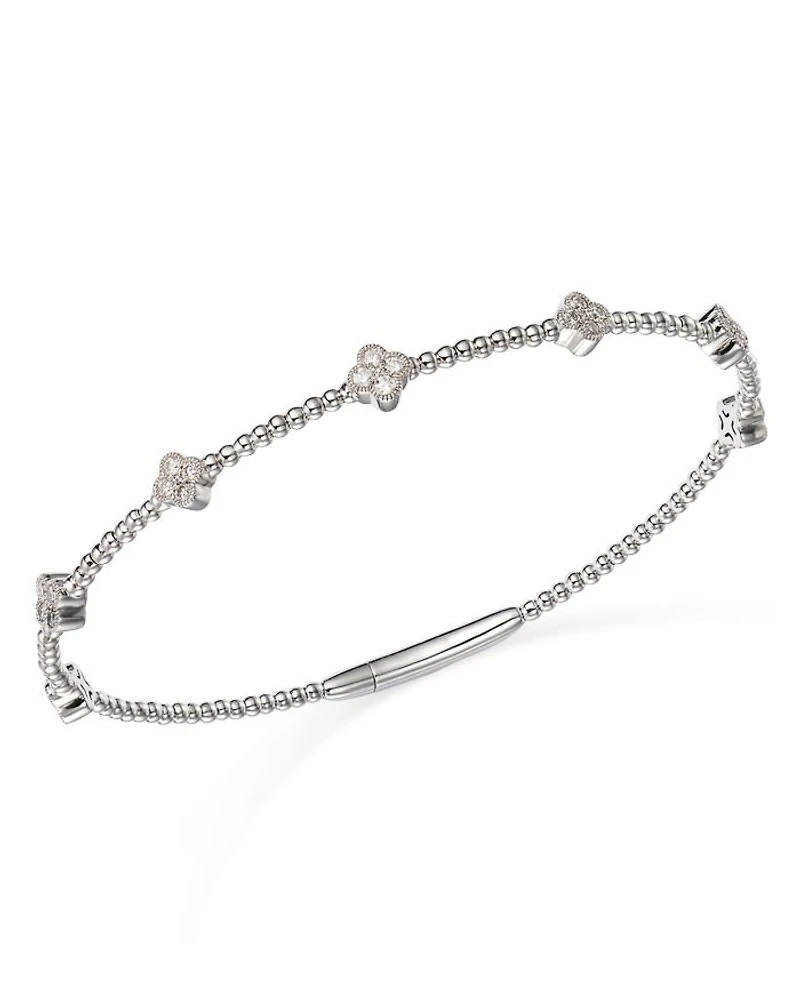 Diamond Cluster Beaded Bangle Bracelet in 14K Gold