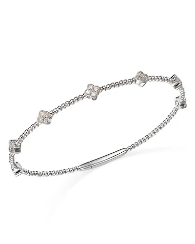 Diamond Cluster Beaded Bangle Bracelet in 14K Gold