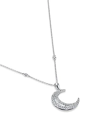 Diamond Baguette & Round Crescent Pendant Necklace in 14K White Gold, 0.62 tcw