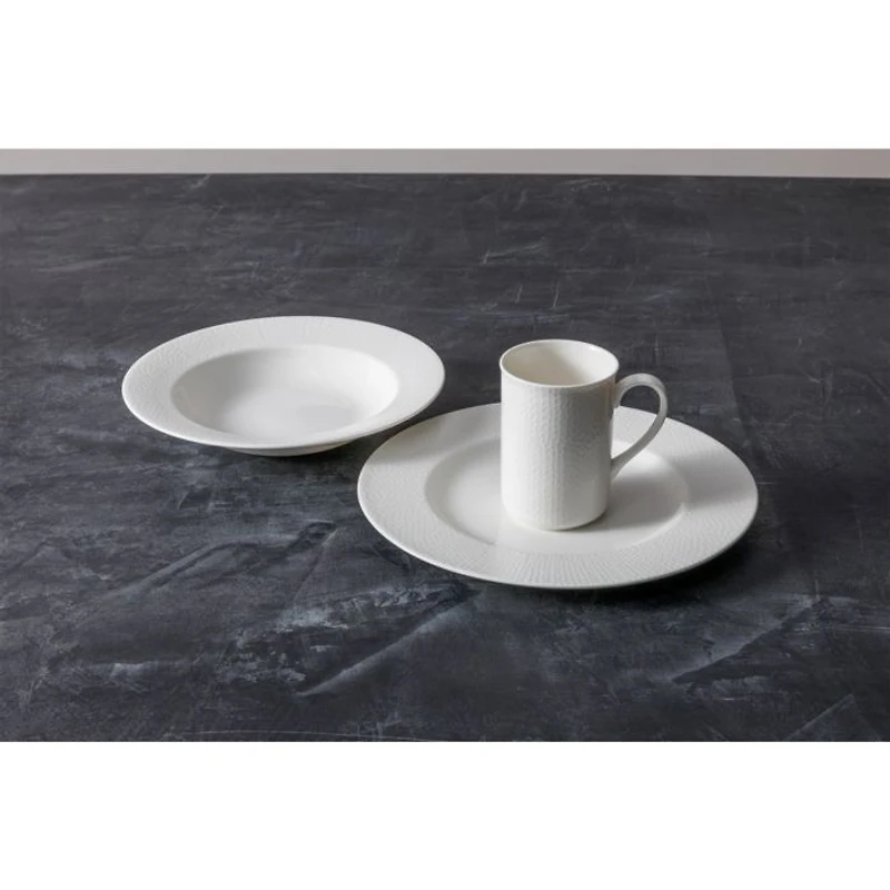 Amanda White Embossed Rim Soup Bowl, Set of 4