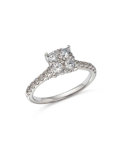 Diamond Cluster Engagement Ring in 14K White Gold, 1.00 tcw