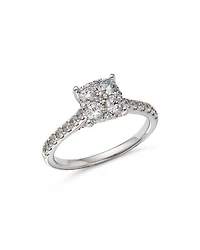 Diamond Cluster Engagement Ring in 14K White Gold, 1.00 tcw