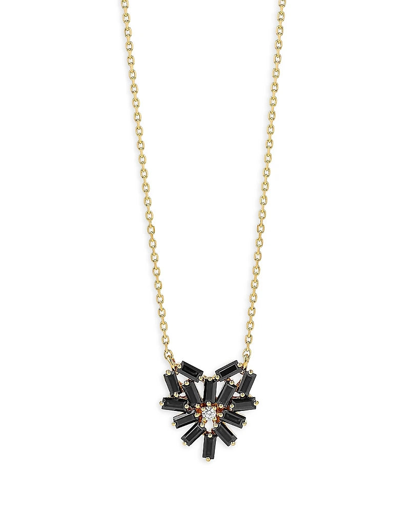 Suzanne Kalan 18K Yellow Gold Fireworks Black Sapphire Small Heart Pendant Necklace, 16-18